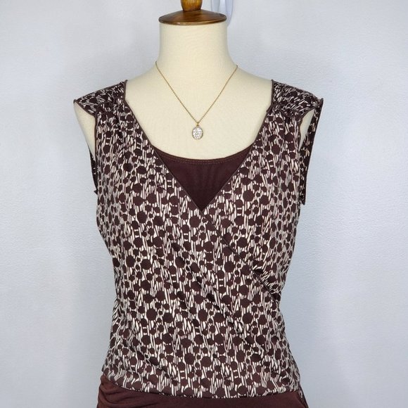 Vintage Y2K Max Studio Brown White Lettuce Trim Sleeveless Dress Size XS - Picture 2 of 14